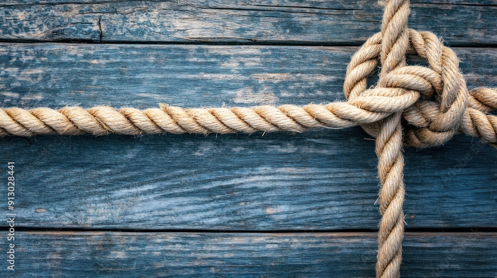 Fototapeta premium Rope Knot on Blue Wood