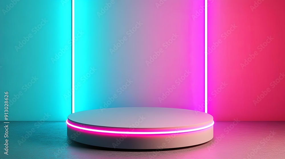 3D podium with an abstract neon grid background, 3D background podium, tech-inspired and vibrant 3D podium with an abstract neon grid background, 3D background podium, tech-inspired and vibrant