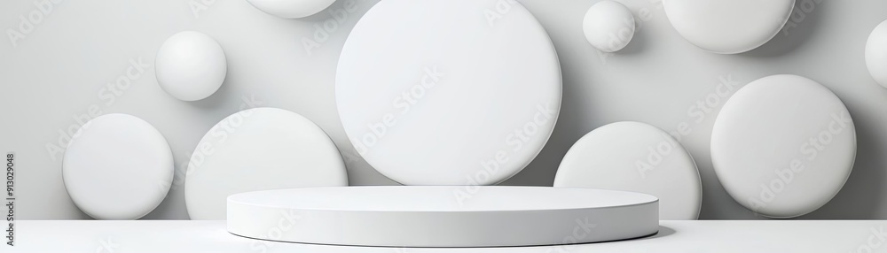 Minimalist display podium with circular shapes, perfect for product showcase and modern interior design. Minimalist display podium with circular shapes, perfect for product showcase and modern interior design.