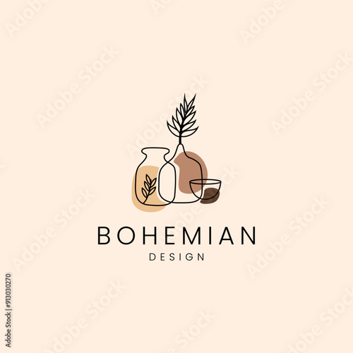clay craft pottery. bowls, flower vases and urns in bohemian logo design style