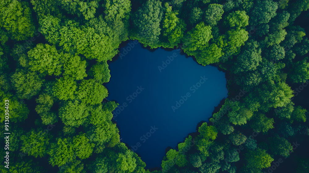 Aerial View of a Forest and Lake with Blue Water Aerial View of a Forest and Lake with Blue Water