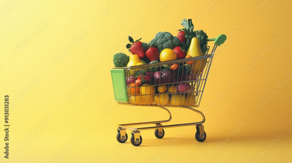 The shopping cart with groceries The shopping cart with groceries