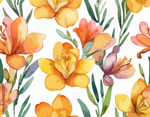 Watercolor freesia flowers clipart. Freesia vector, Spring hand paited flower
