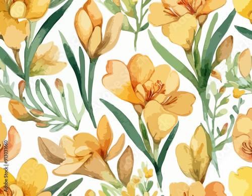 Watercolor freesia flowers clipart. Freesia vector, Spring hand paited flower
