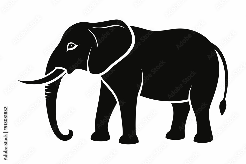 Fototapeta premium Elephant silhouette, isolated vector of wild animal 