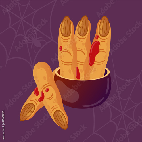 Eerie Witch Fingers Treats for Halloween Parties a delightful spooky addition to celebrate. Vector illustration for cafe, menu, stickers, design