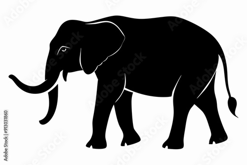 Elephant silhouette, isolated vector of wild animal 