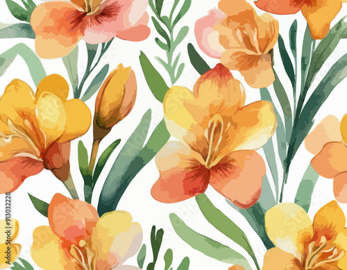 Watercolor freesia flowers clipart. Freesia vector, Spring hand paited flower
