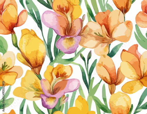 Watercolor freesia flowers clipart. Freesia vector, Spring hand paited flower
