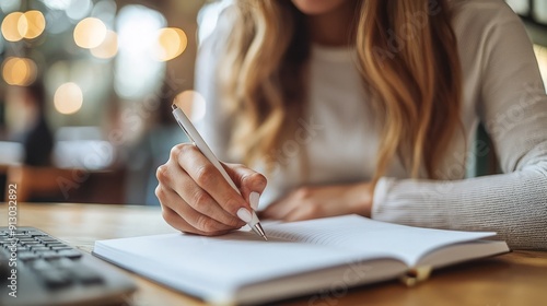 Wallpaper Mural Woman Writing in Notebook at Cozy Cafe Torontodigital.ca
