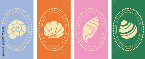 Summer concept, Bridgerton concept, Cute shells, Wallpaper vector. Phone wallpaper, Vector illustration. Trendy summer background.