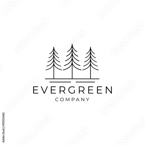 pine evergreen fir hemlock spruce  larch pine tree forest hipster line art Logo design
