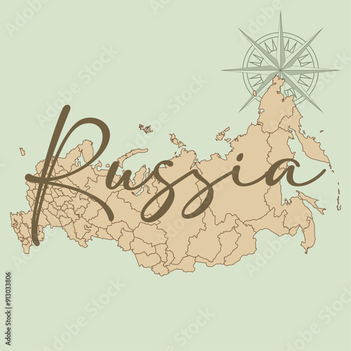 Complete map of Russia, without considering the disputed regions. All macro regions of the Russian Federation.