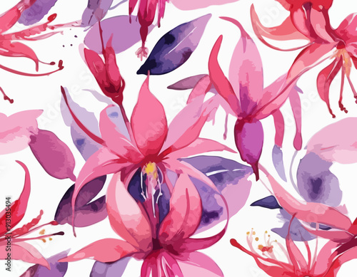 Watercolor Painting of Pink and Purple Fuchsia Flower