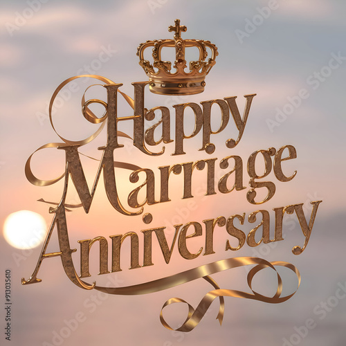 A golden sign that says happy marriage anniversary