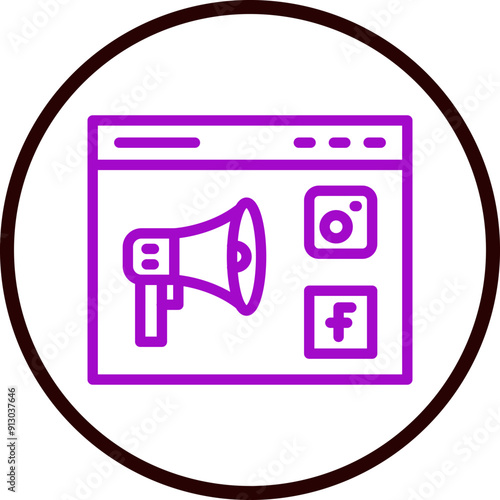 Social Media Marketing Vector Line Purple Circle Black
