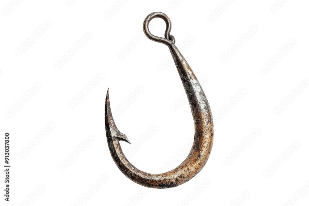 A rustic fishing hook with a weathered appearance, ideal for fishing themes and outdoor activities. A rustic fishing hook with a weathered appearance, ideal for fishing themes and outdoor activities.