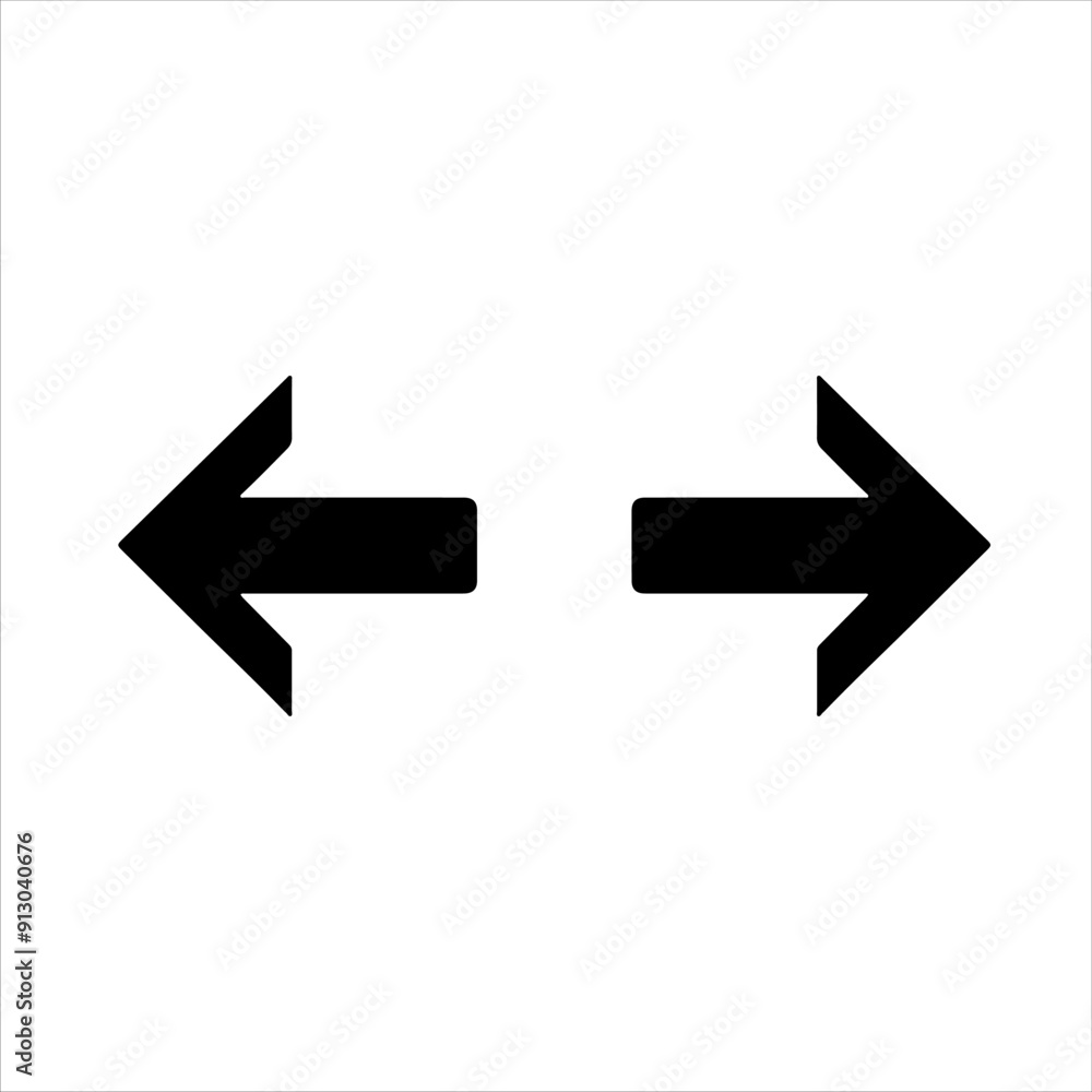 Black arrow left and right icon silhouette vector illustration on white background. Black arrow left and right icon silhouette vector illustration on white background.