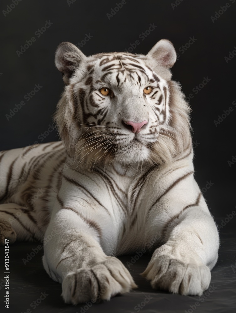 Obraz premium Albino tiger. Studio photography of an animal in white color.