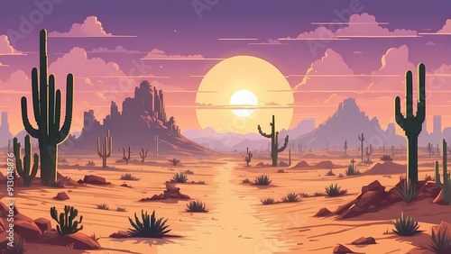 Game assets background RPG Gaming Battle Scene Desert sunset in Pixel 8bits 16bits 32 bits photo