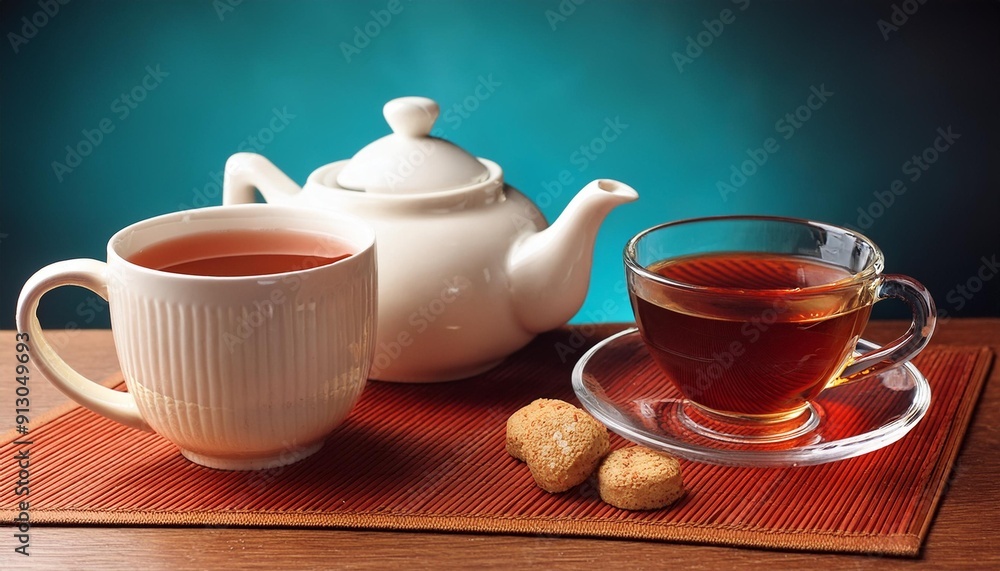 Fototapeta premium tea cup and teapot, AI generated