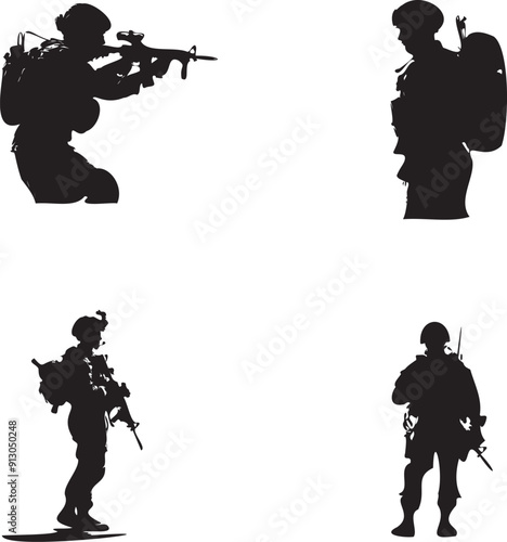 Silhouette of soldiers on white background