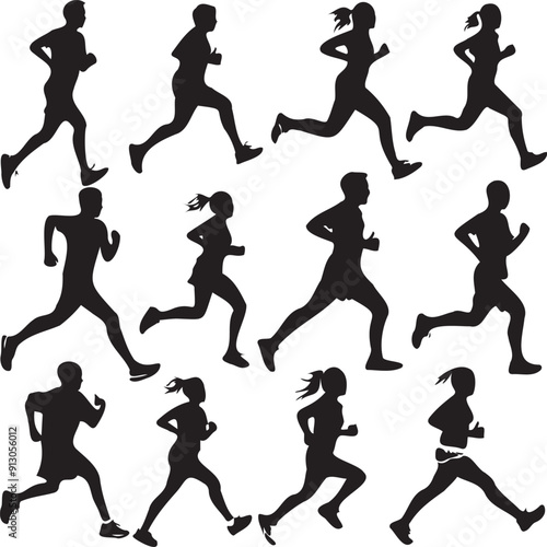 Silhouette parcourir person runner on white background