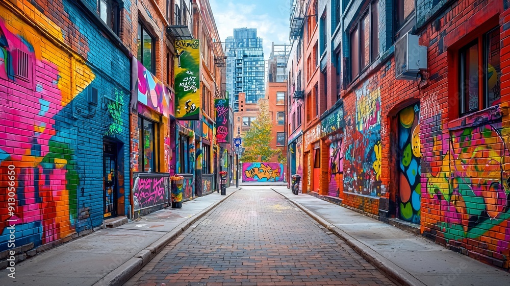 Fototapeta premium Colorful graffiti art in urban alleyway