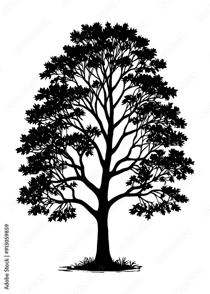 Obraz premium Tree . Black and white botanical pattern. For use in graphics, materials. Abstract plant shapes. Minimalist illustration for printing on wall decorations. Generated by Ai