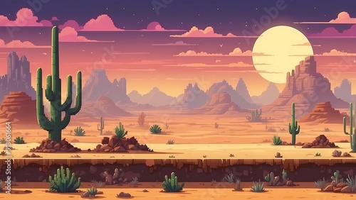 Game assets background RPG Gaming Battle Scene Desert sunset in Pixel 8bits 16bits 32 bits