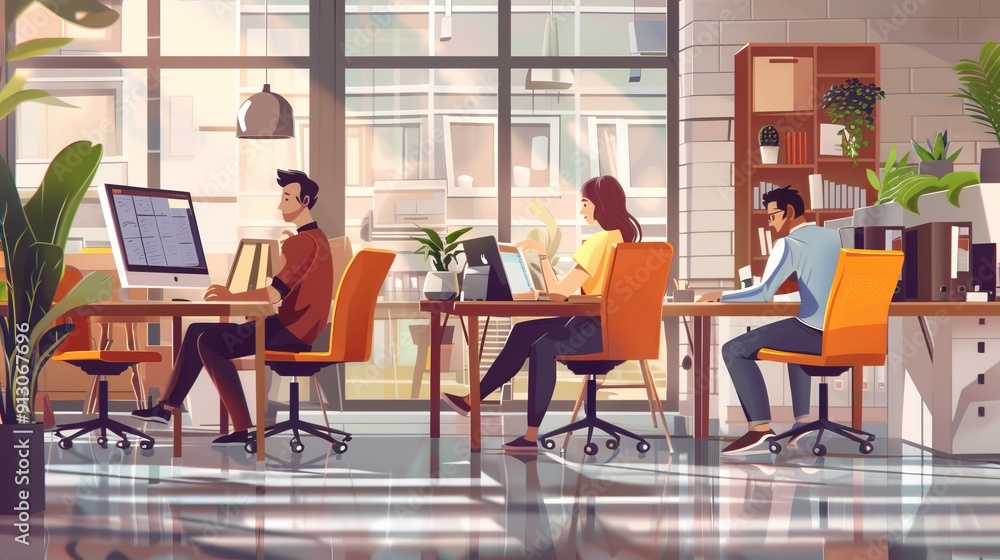 Young professionals working in a trendy and bright office Young professionals working in a trendy and bright office