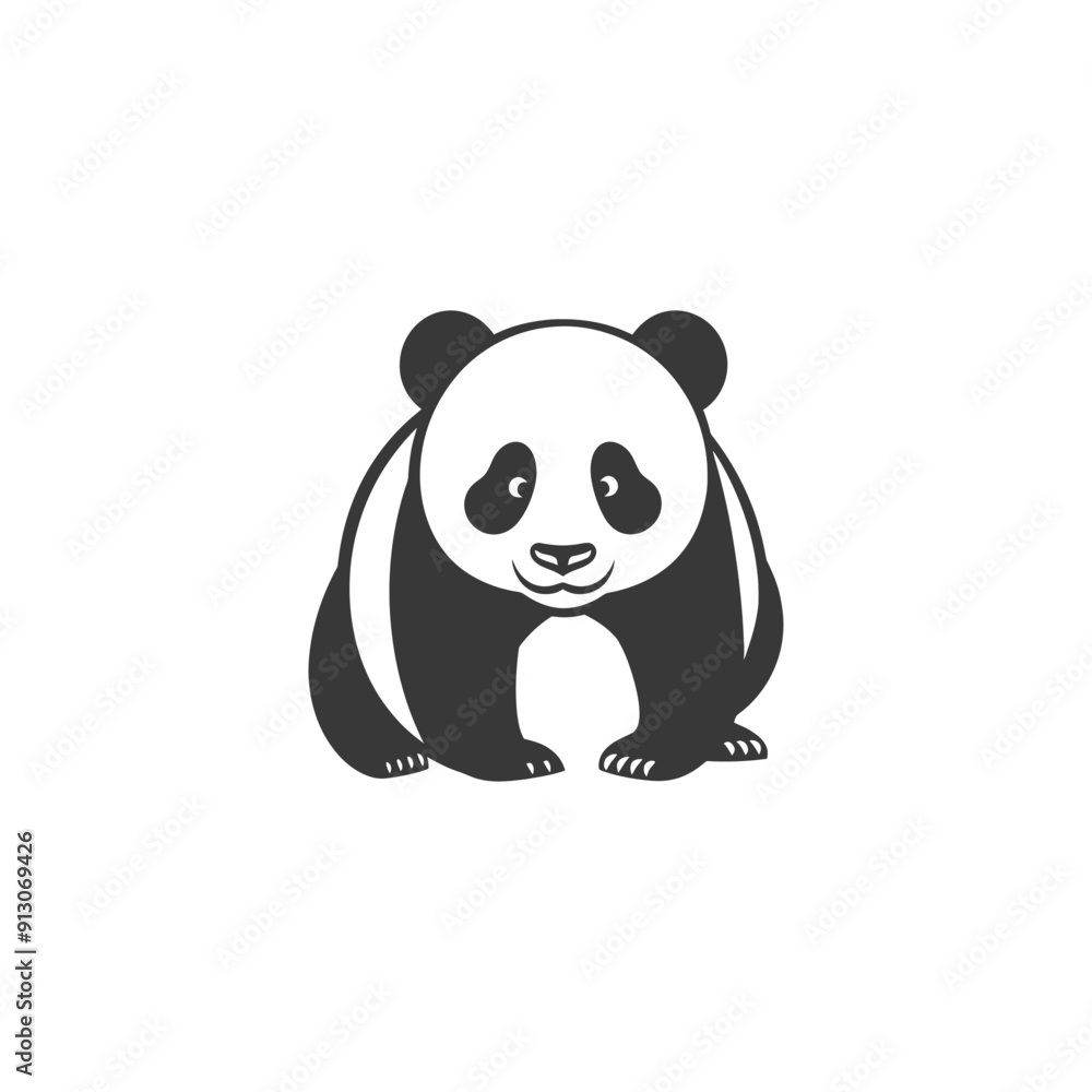 Naklejka premium Black and White Cartoon Illustration of a Standing Panda