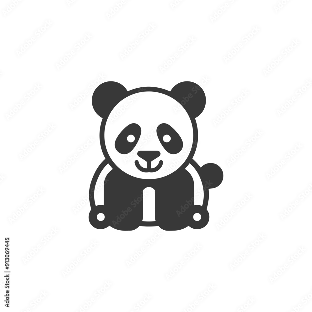 Fototapeta premium Black and White Cartoon Panda Bear Sitting