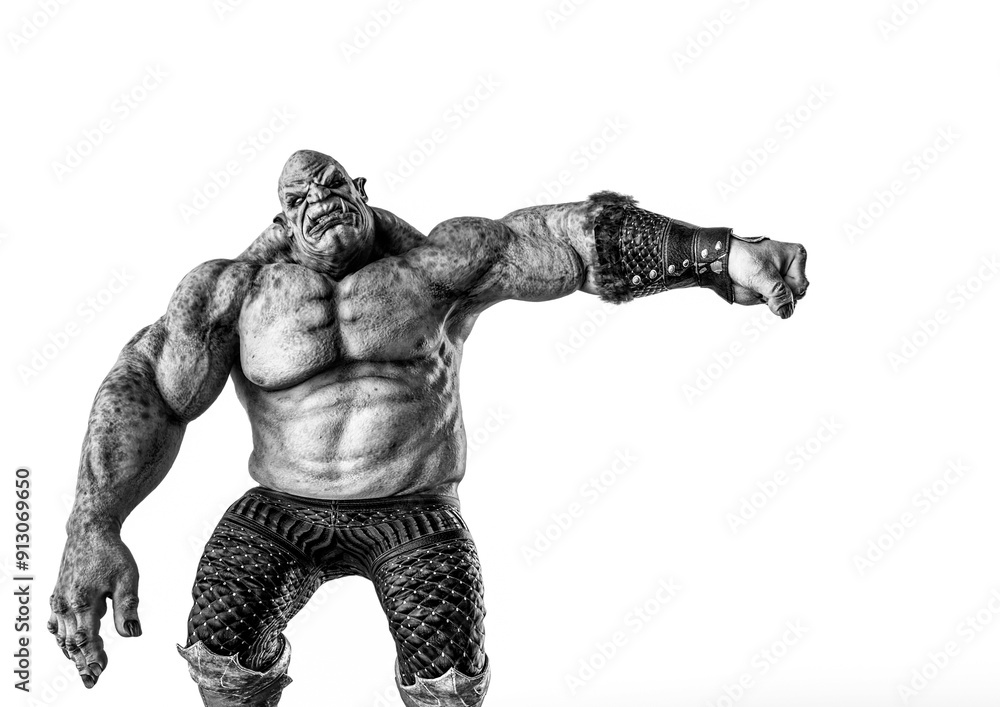 ogre man is doing a side punch white background ogre man is doing a side punch white background