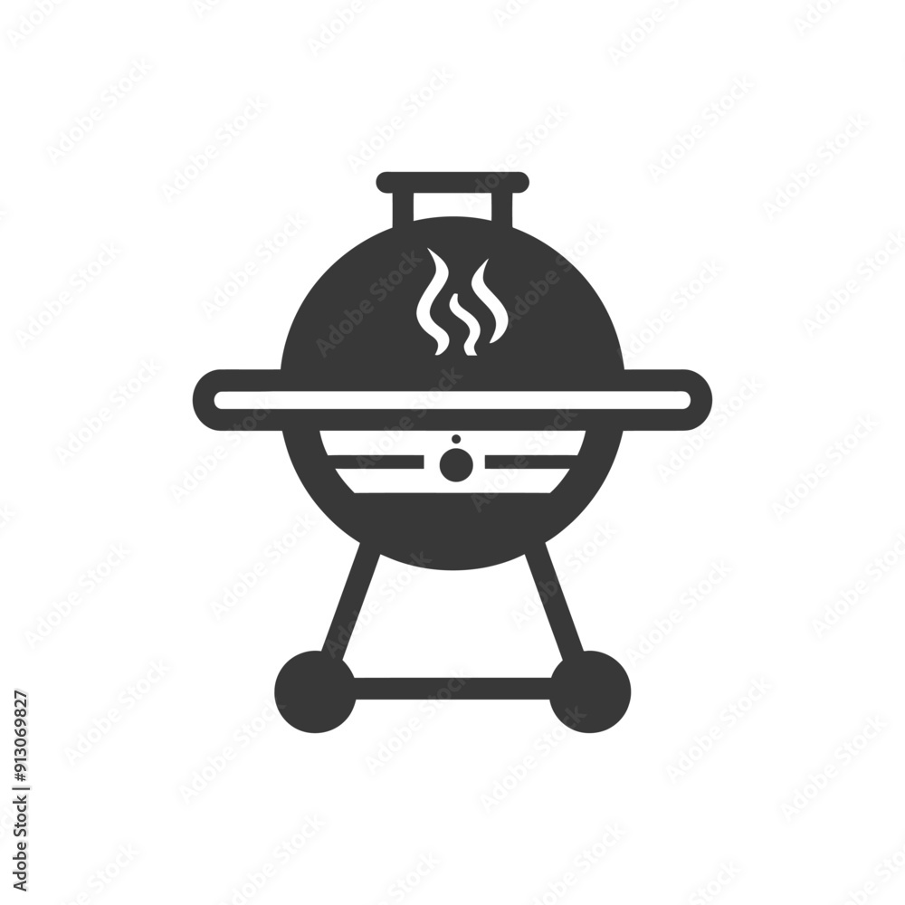 Black and White Icon of a Charcoal Grill with Smoke Black and White Icon of a Charcoal Grill with Smoke