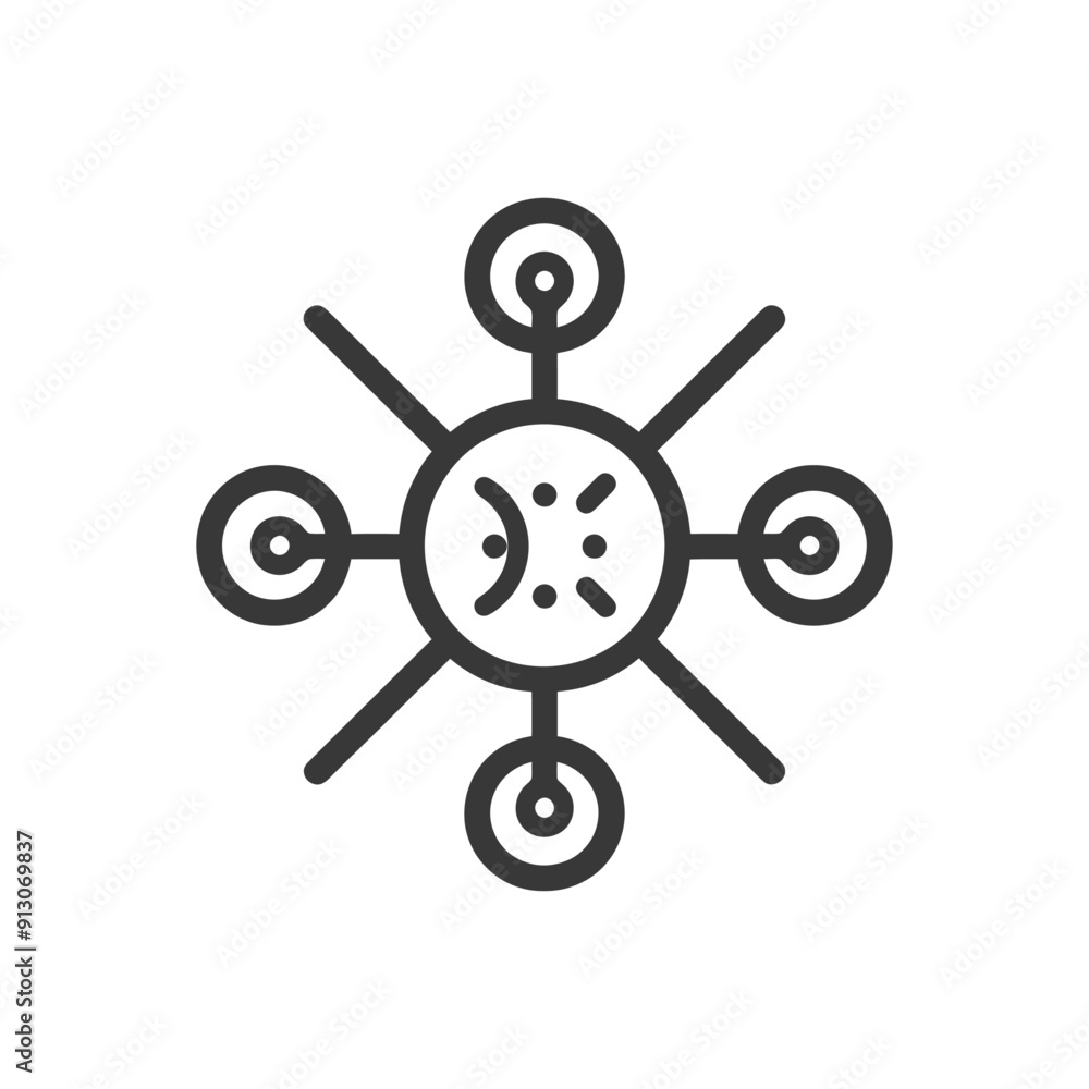 Fototapeta premium Black and White Icon of a Circle with Multiple Lines Connected to Smaller Circles