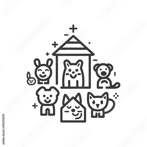 Cartoon Animals With A House And Plus Signs