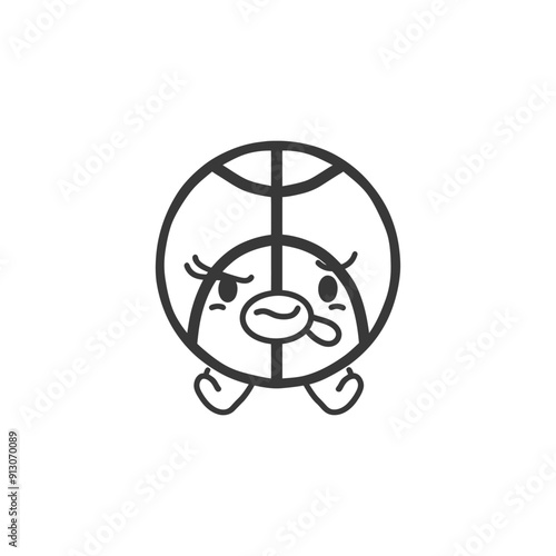Cartoon Basketball with Facial Expressions and Arms