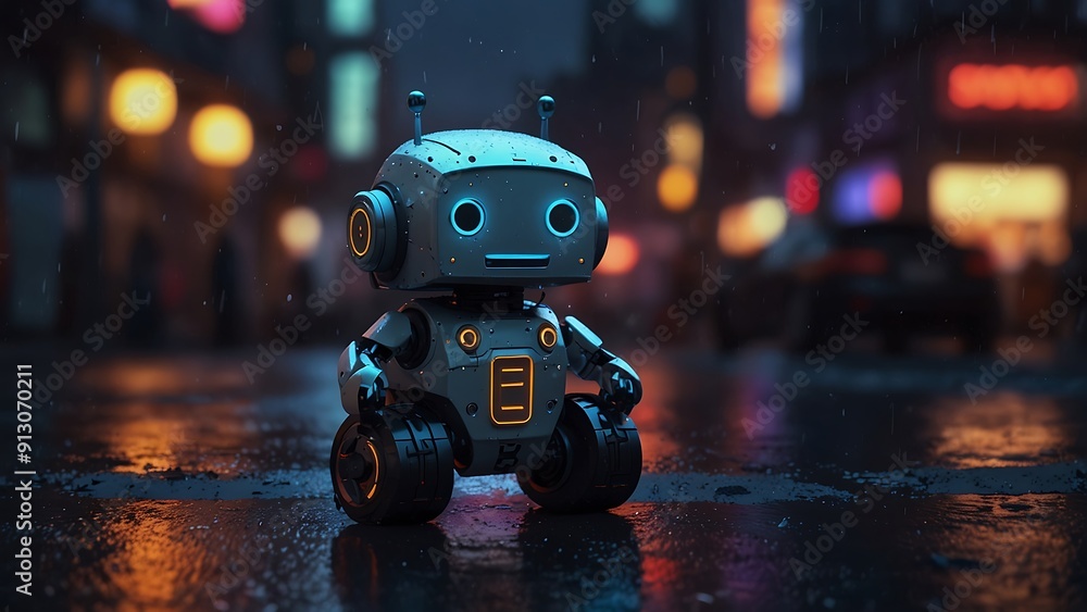 A Robot In futuristic city or city of the future from science fiction with RGB Neon Light Background, City Of Japan A Robot In futuristic city or city of the future from science fiction with RGB Neon Light Background, City Of Japan