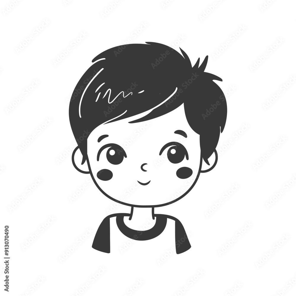 Cartoon Illustration of a Smiling Boy with Short Black Hair Cartoon Illustration of a Smiling Boy with Short Black Hair