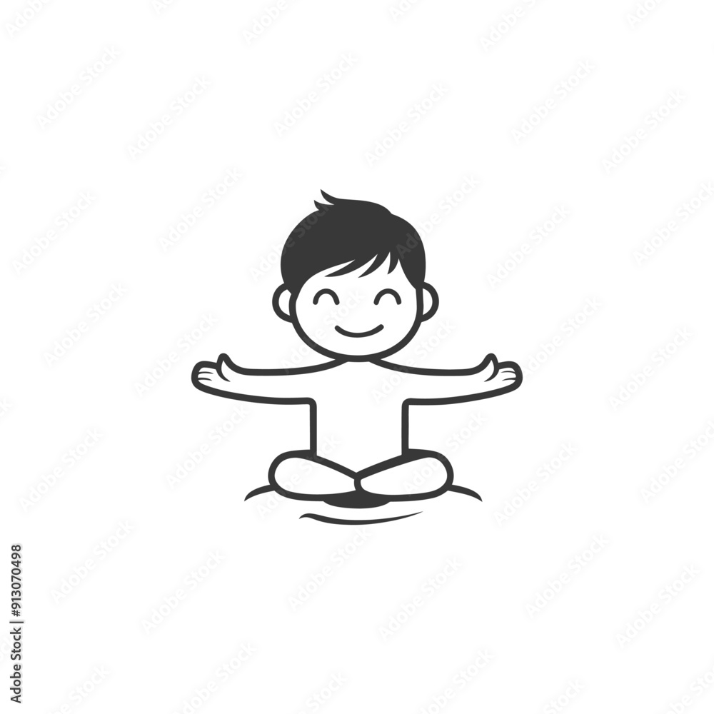 Cartoon illustration of a smiling boy sitting in a meditative pose