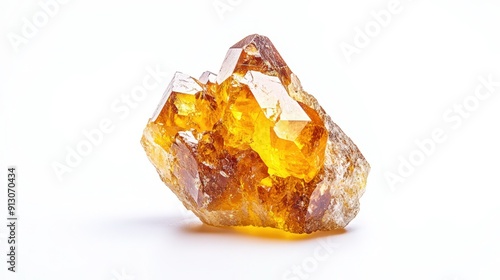 Radiant Raw Topaz Crystal on White Background: A Stunning Full-Body Shot