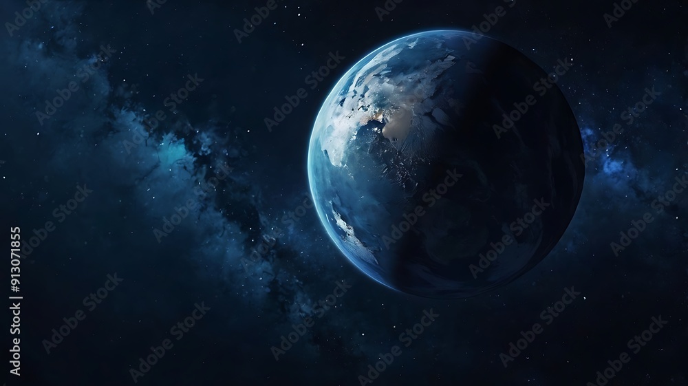 A single planet in endless dark space background illustration, concept of astronomy and fantasy space landscape A single planet in endless dark space background illustration, concept of astronomy and fantasy space landscape