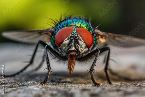 Stunning close-up of vibrant green bottle fly