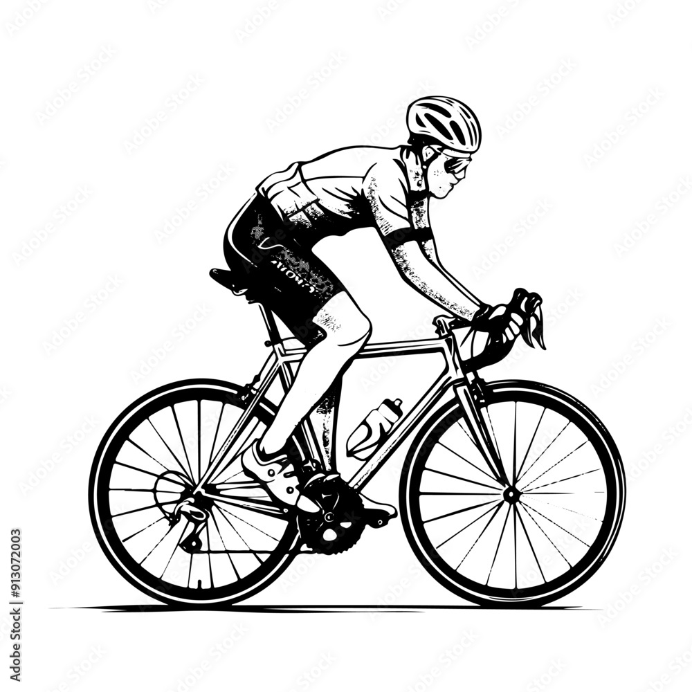 Obraz premium Professional cyclist. Black and white hand-drawing illustration