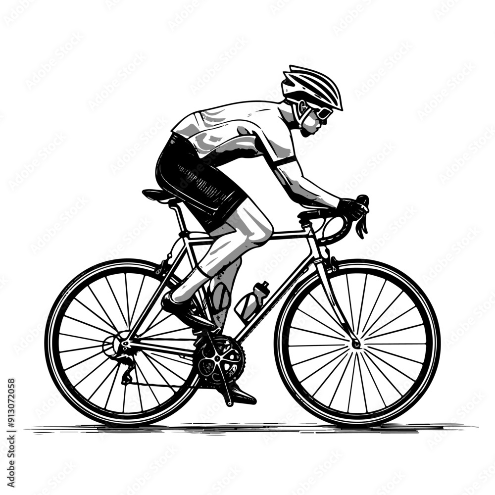 Naklejka premium Professional cyclist. Black and white hand-drawing illustration