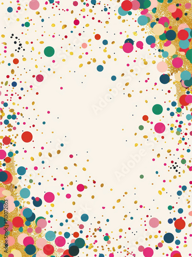 Colorful confetti background. A festive backdrop with a scattered design of colorful dots and gold glitter. Perfect for adding a celebratory touch to any project.