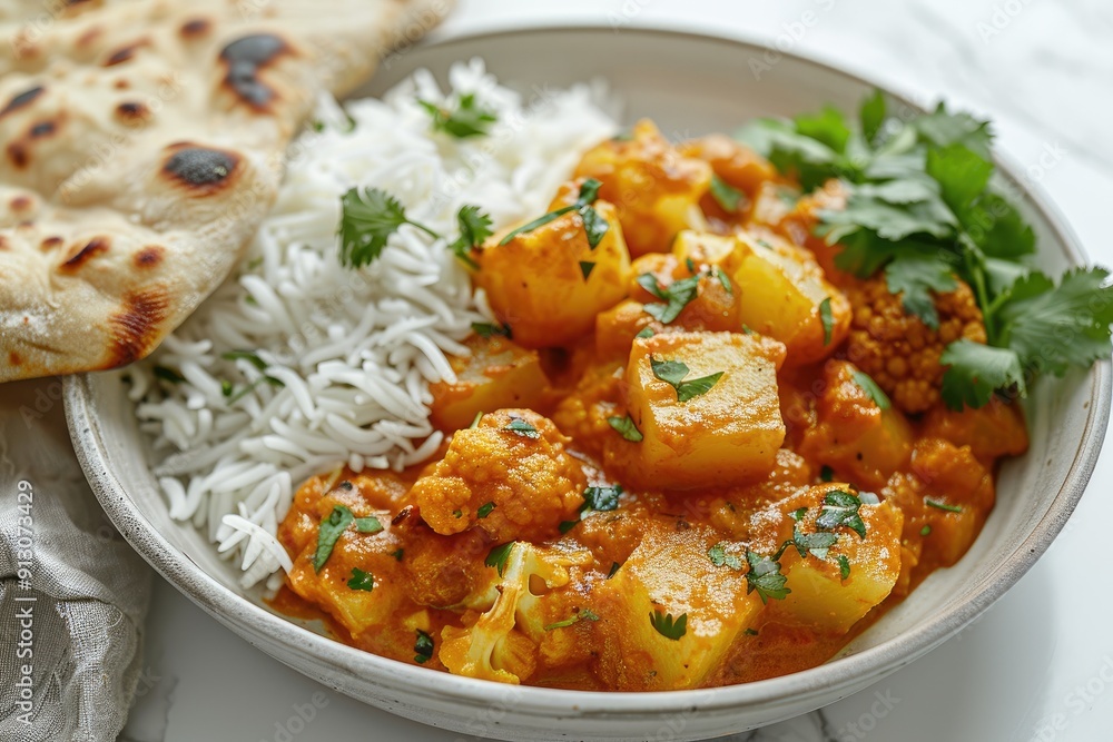 Delicious cauliflower potato curry with rice Delicious cauliflower potato curry with rice