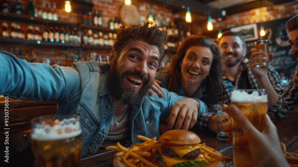 The friends enjoying burgers The friends enjoying burgers