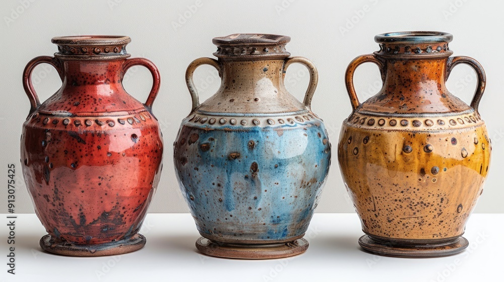 Three Ceramic Vases with Unique Glazes. Three Ceramic Vases with Unique Glazes.